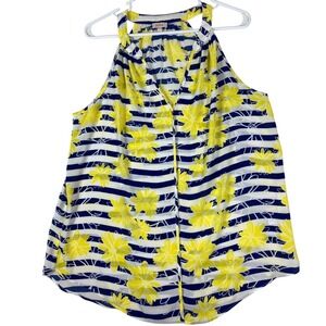 Pixley Top Women Large Blue Yellow Floral Sleeveless V Neck